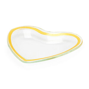 Kit 2 prato formato de coração de vidro dourado pequeno 10cm