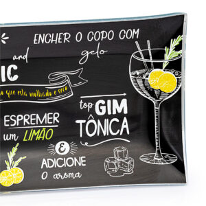 Travessa de vidro retangular gin decoração drink bebida 26cm
