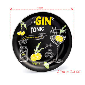 Kit 2 prato raso de vidro tema gin 18 cm petisqueira redonda