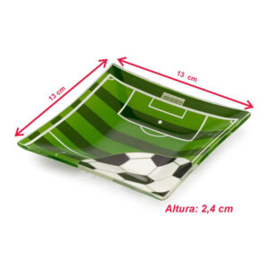 Kit 3 pratinho quadrado mini petisqueira vidro futebol 13 cm