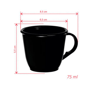 Kit 6 xícaras de café com suporte de madeira - preto