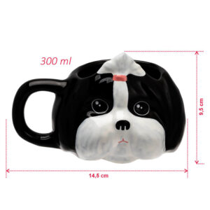 Caneca 3D cachorrinho Shih-Tzu preto xícara cerâmica PET