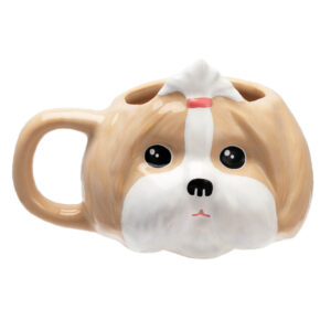 Caneca 3D cachorrinho Shih-Tzu bege xícara cerâmica decorada