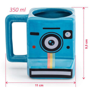 Caneca 3D cubo câmera retrô Polaroid Instagram 350 ml azul