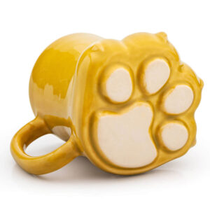 Caneca 3D pata de gato 400 ml cerâmica patinha PET amarela