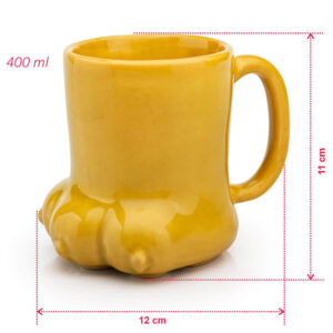 Caneca 3D pata de gato 400 ml cerâmica patinha PET amarela