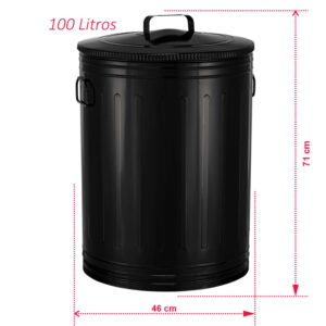 Lixeira 100 litros preta lata de lixo americana preta aço