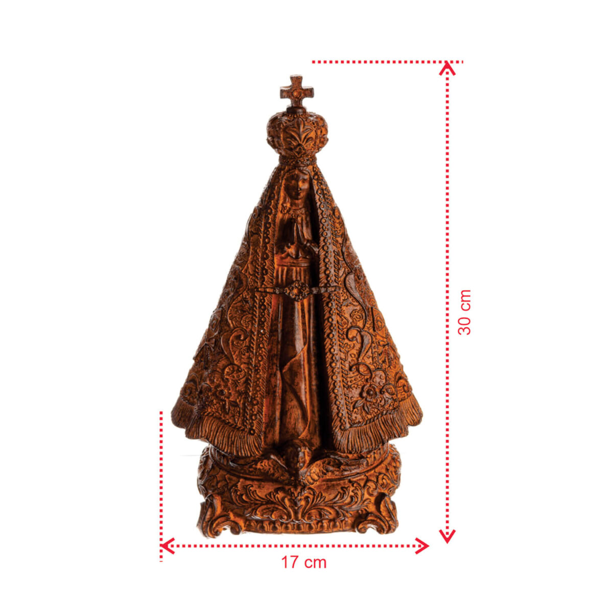 15171549945_VC7720_04.jpg Imagem de Nossa Senhora Aparecida cor cobre em resina 30 cm