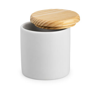 Porta cotonete porcelana com tampa de madeira pote de louça