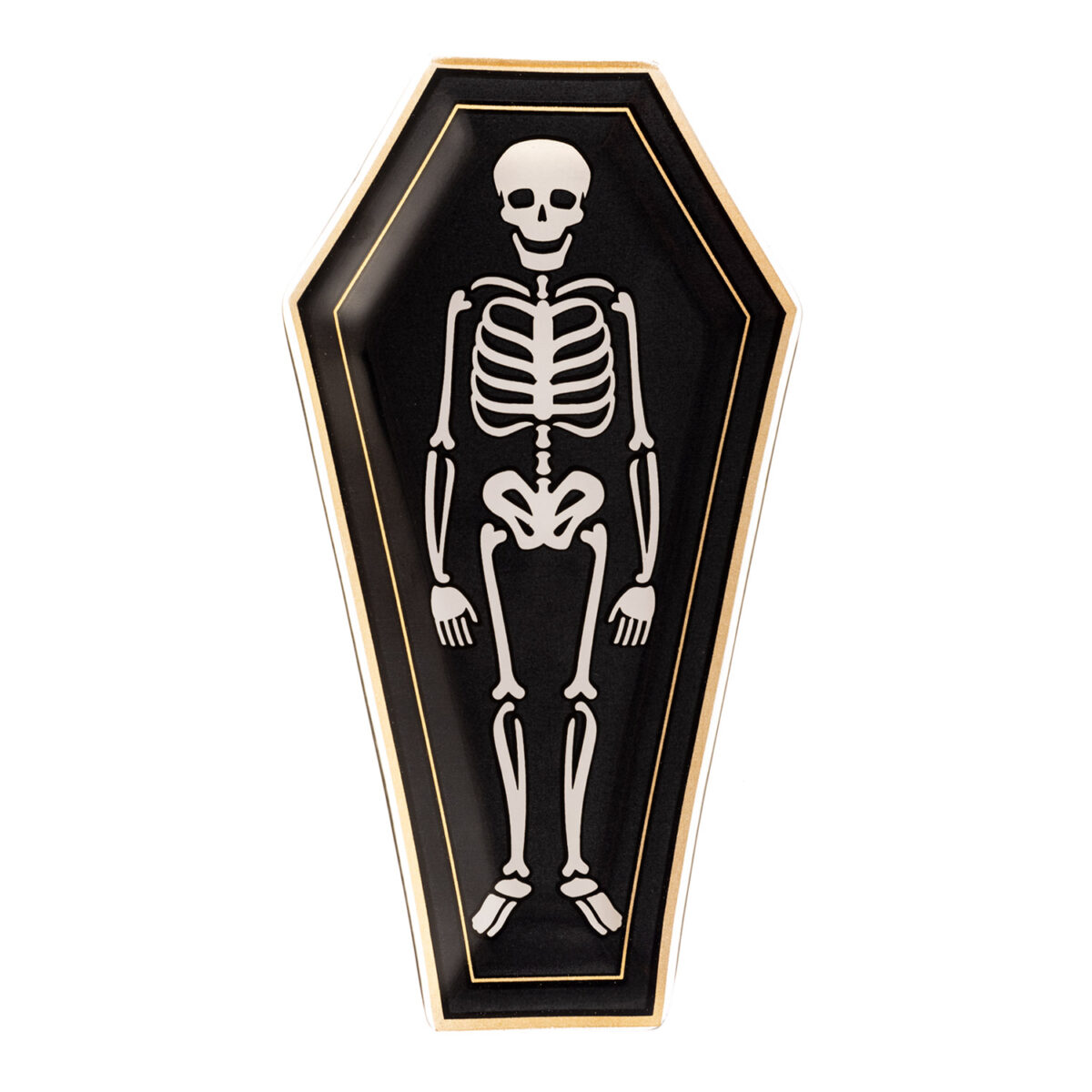 Enfeite halloween caixão esqueleto caveira travessa de vidro